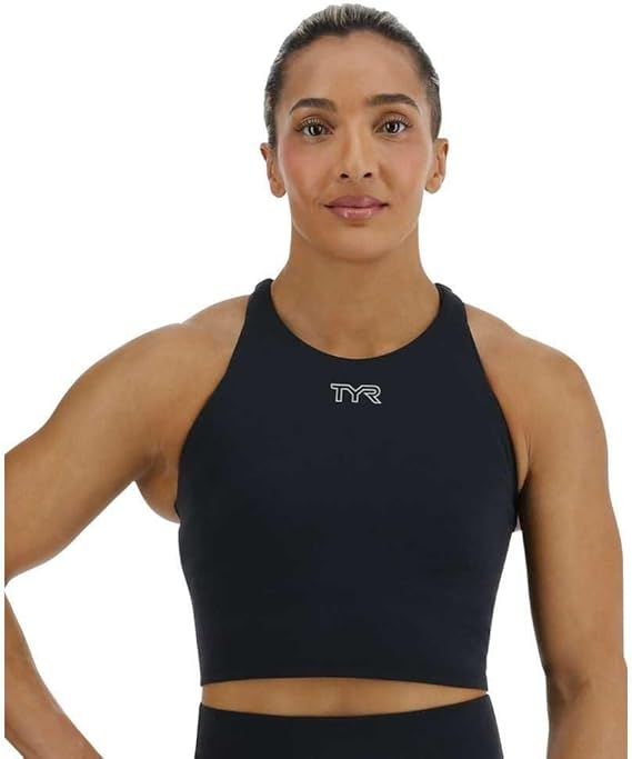 TYR | Cropped High Neck Sports Bra Black